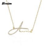 Collar de letras con colgante de cristal personalizado para hombres y mujeres, joyería personalizada con nombre de acero inoxidable, con diferentes fuentes 5