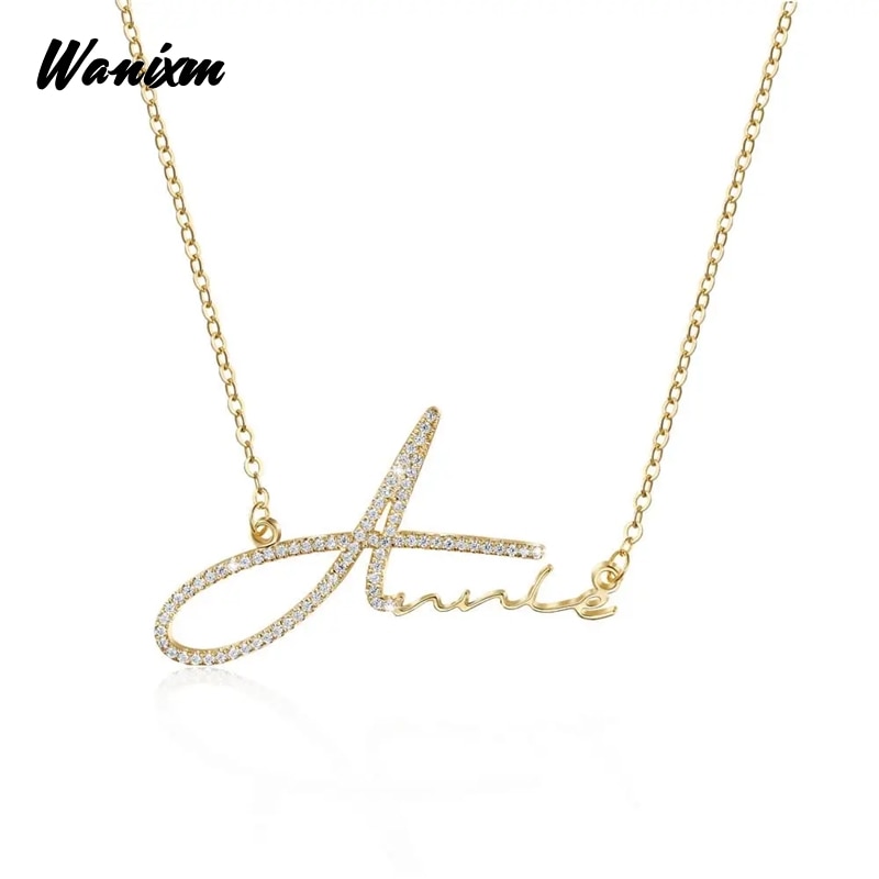 Collar de letras con colgante de cristal personalizado para hombres y mujeres, joyería personalizada con nombre de acero inoxidable, con diferentes fuentes 5